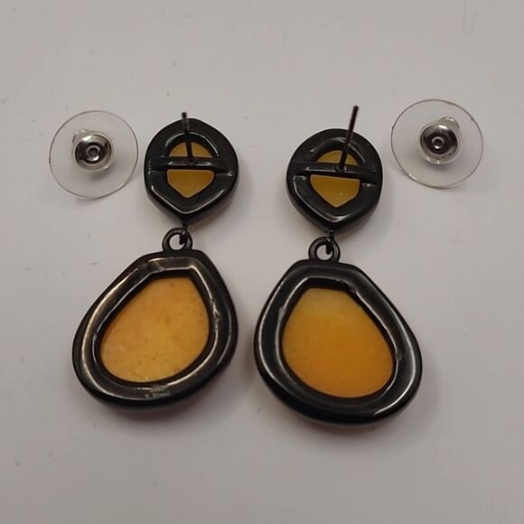 Orange Agate, Austrian Crystal Earrings in ION Plated Black Stainless St… - Picture 3 of 7